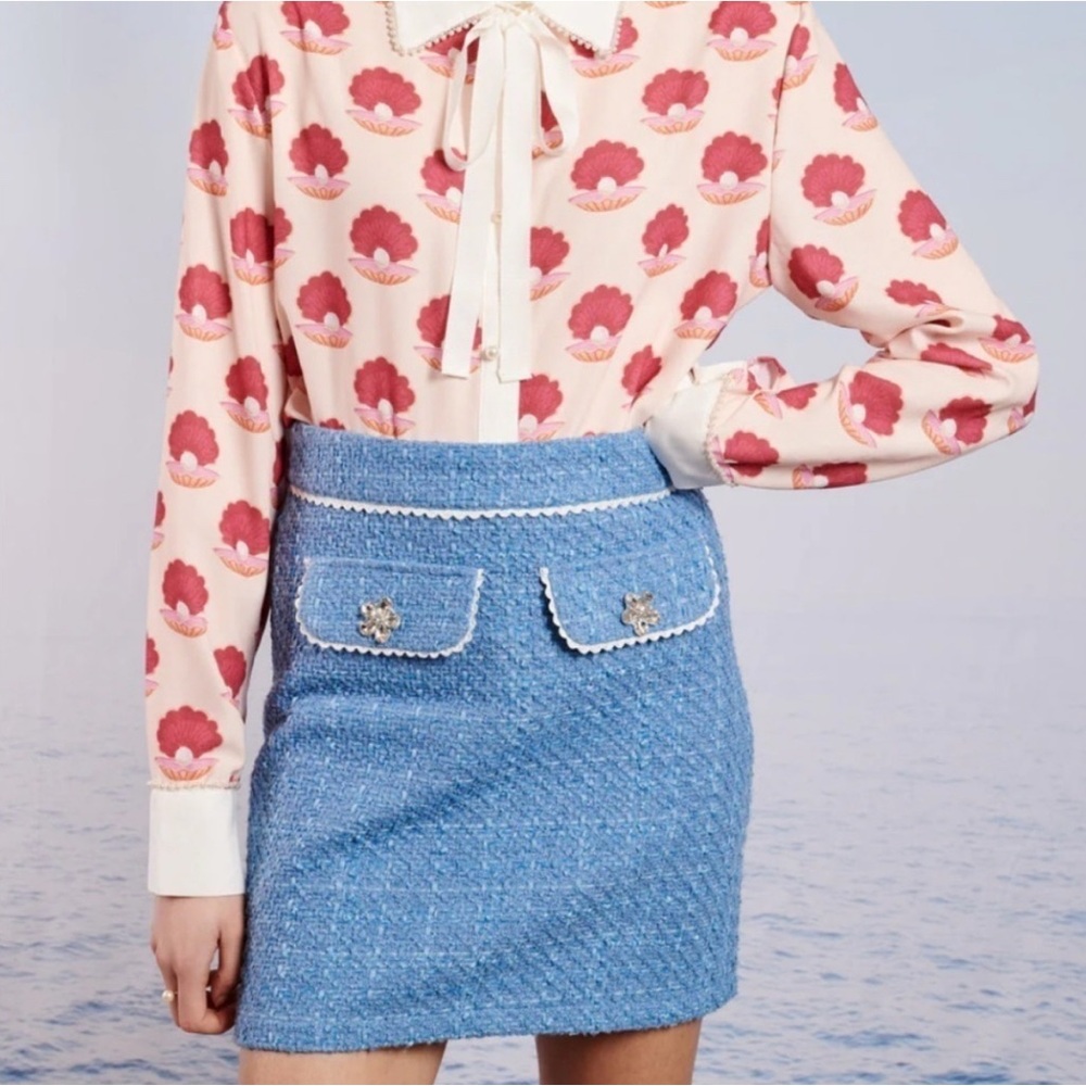 NWT Sister Jane Tweed Blue Textured Mini Skirt